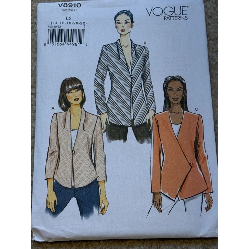 Vogue women's plus size blazer jacket sewing pattern